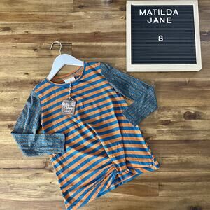 NWT Matilda Jane Choose Your Own Path Pep Rally Green Orange Stripe Tunic 8